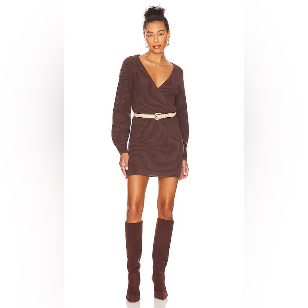 Tularosa Mia Surplice Mini Dress in Chocolate Brown